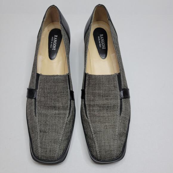 Rangoni Gray Black Leather Fabric Slip On Loafer Heel Pumps Womens 10 AA Italian - Picture 3 of 7